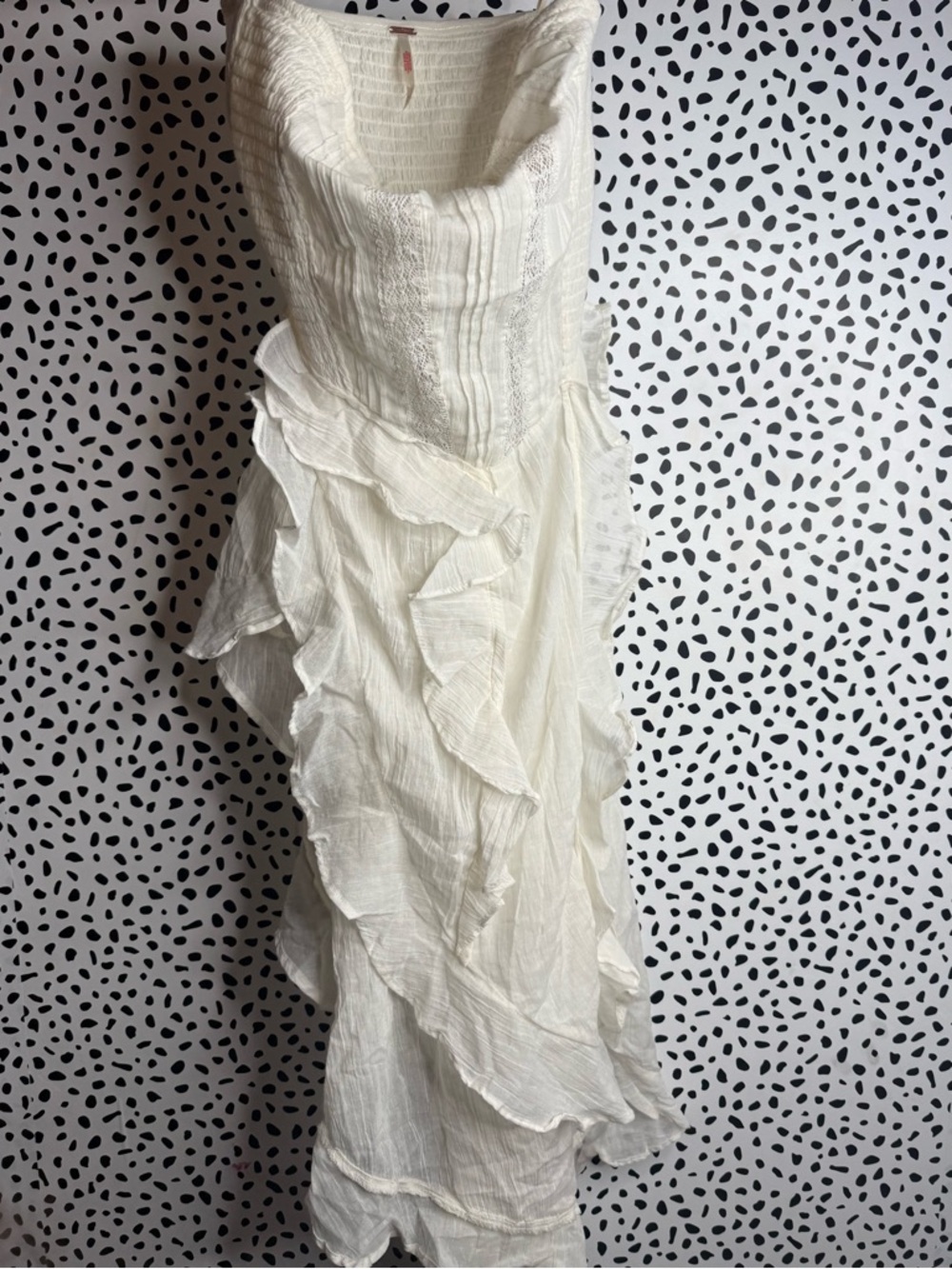 NWOT Free People Breaking Hearts Ivory Asymmetrical Ruffle Tunic Dress XS